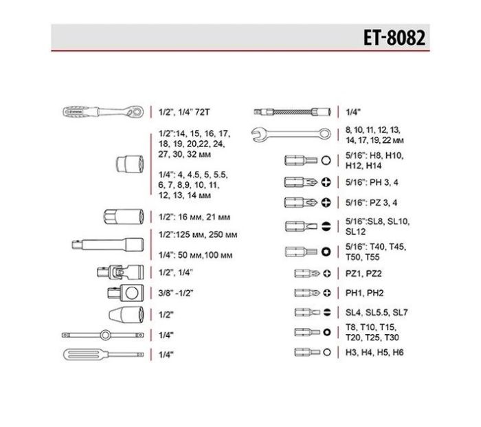 Набор инструмента  82 ед. "INTERTOOL" STORM (6 граней)